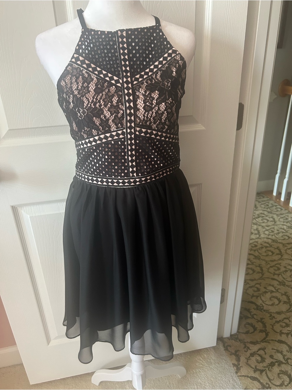 Francesca's Blush and Black Lace Party Dress